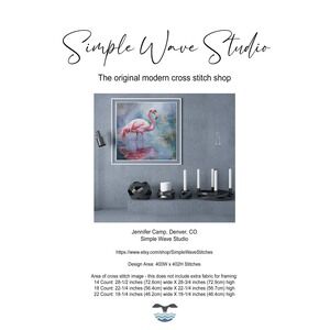 Pink Flamingo on a Foggy Pond Full Cover Counted Cross Stitch Pattern Chart‎